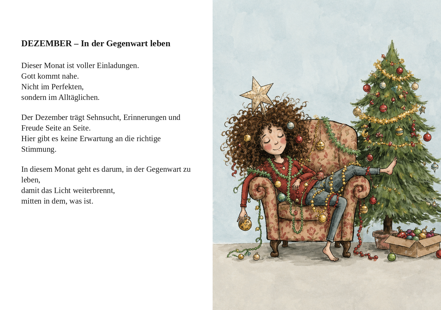 Doppelseite Dezember – In der Gegenwart leben