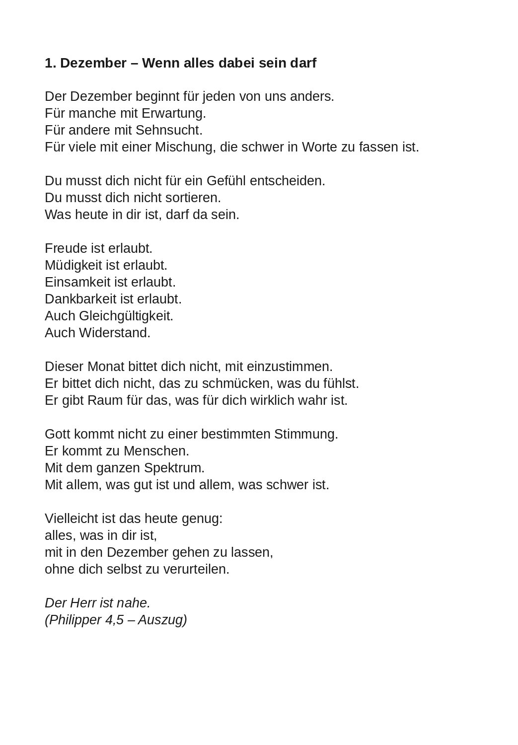 Andacht zum 1. Dezember – Wenn alles dabei sein darf